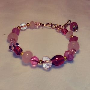 Beaded bangle bracelet (#7, pink)